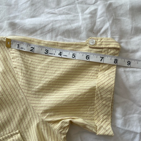 ICHI Yellow Striped Belted Shirt Dress Button Down Midi Short Sleeve Pockets - Picture 11 of 14